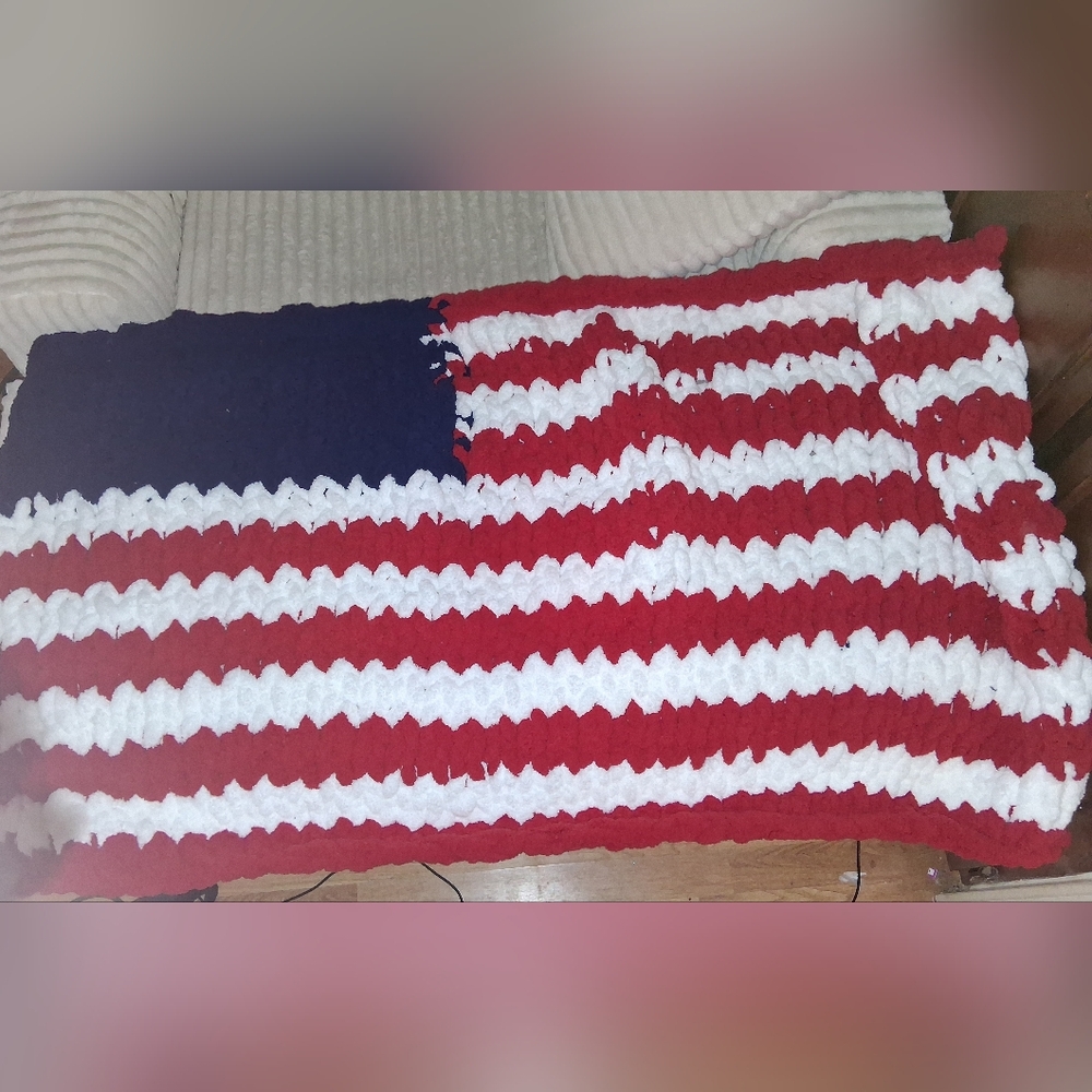 Red, White, and Blue Finger Knit Blanket